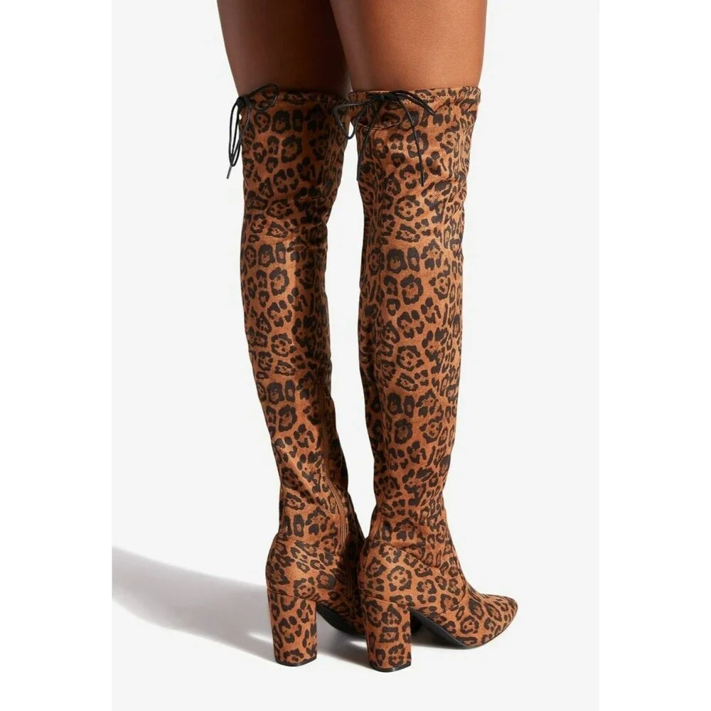 New Cheetah Aubriana Chunky High Heel Over Knee Boots Size 8.5
